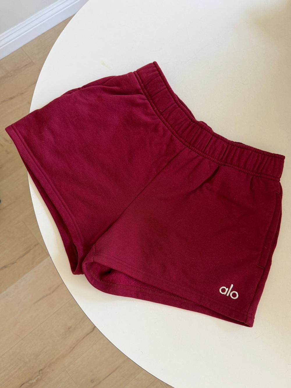 Alo Accolade Crew Neck + Straight Leg Sweatpants + Shorts in Summer Romance Red - Picture 4 of 9